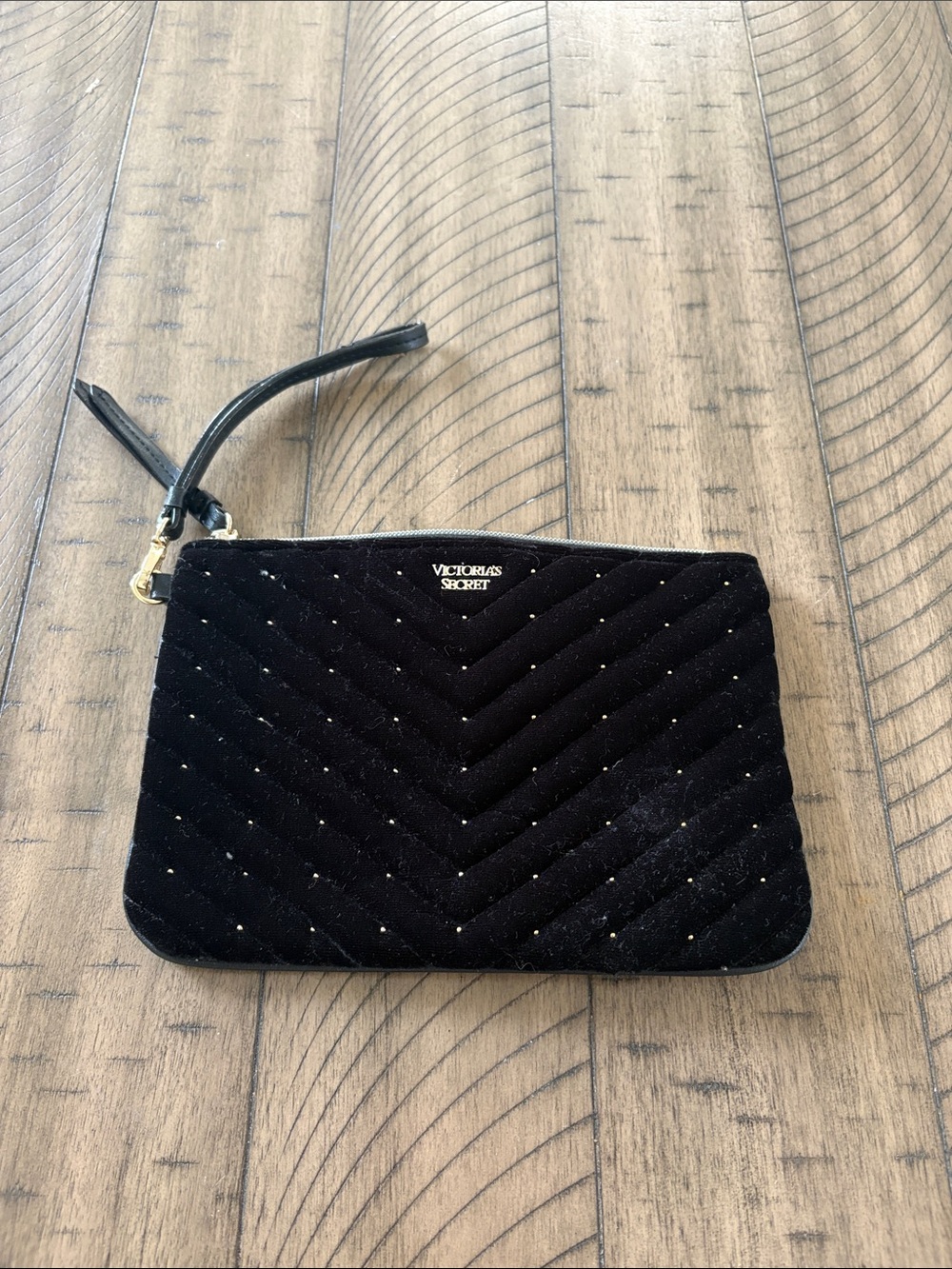 Victoria's Secret Black Quilted Wristlet with Gold Stud Accents